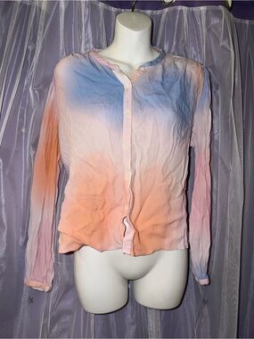 Habitual Ombre Button-Front Top in Blue, Peach & Pink